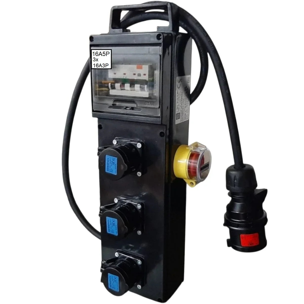 QUADRO CORRENTE POWERBOX DA SPINA 16A 5P TRIFASE A 3 PRESE CEE 16A 3P MONOFASE CON PULSANTE SICUREZZA