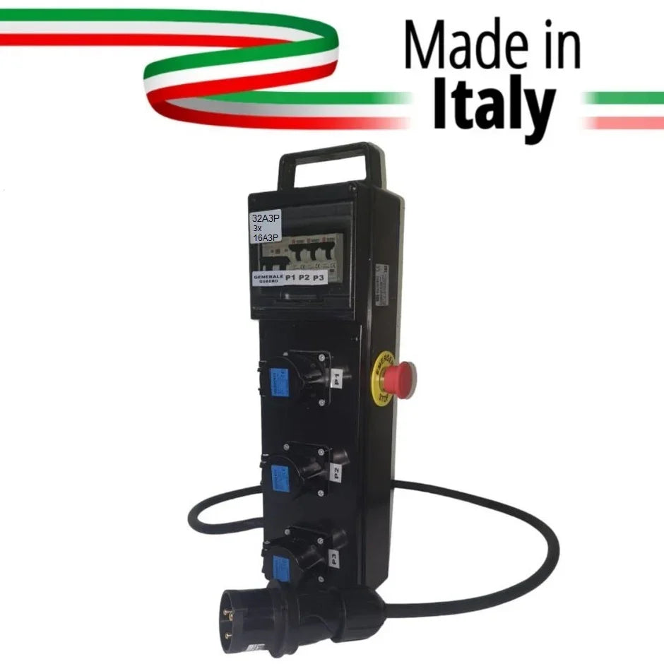 QUADRO CORRENTE POWERBOX DA SPINA 32A 3P MONOFASE A 3 PRESE CEE 16A 3P CON PULSANTE SICUREZZA