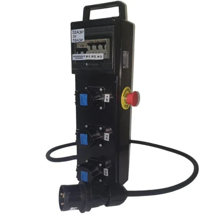 QUADRO CORRENTE POWERBOX DA SPINA 32A 3P MONOFASE A 3 PRESE CEE 16A 3P CON PULSANTE SICUREZZA