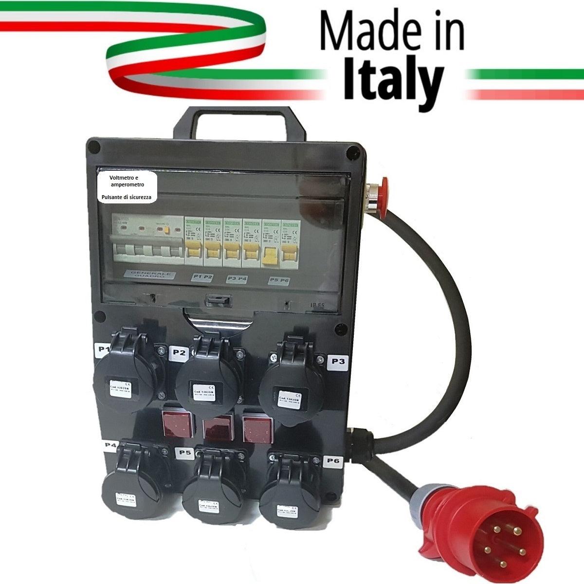 QUADRO CORRENTE POWERBOX SPINA 32A TRIFASE 6 PRESE CEE 16A MONOFASE 3 SPIE VOLTOMETRO AMPEROMETRO EMERGENZA 2MT.CAVO 5G6MM2 - TechSoundSystem.com