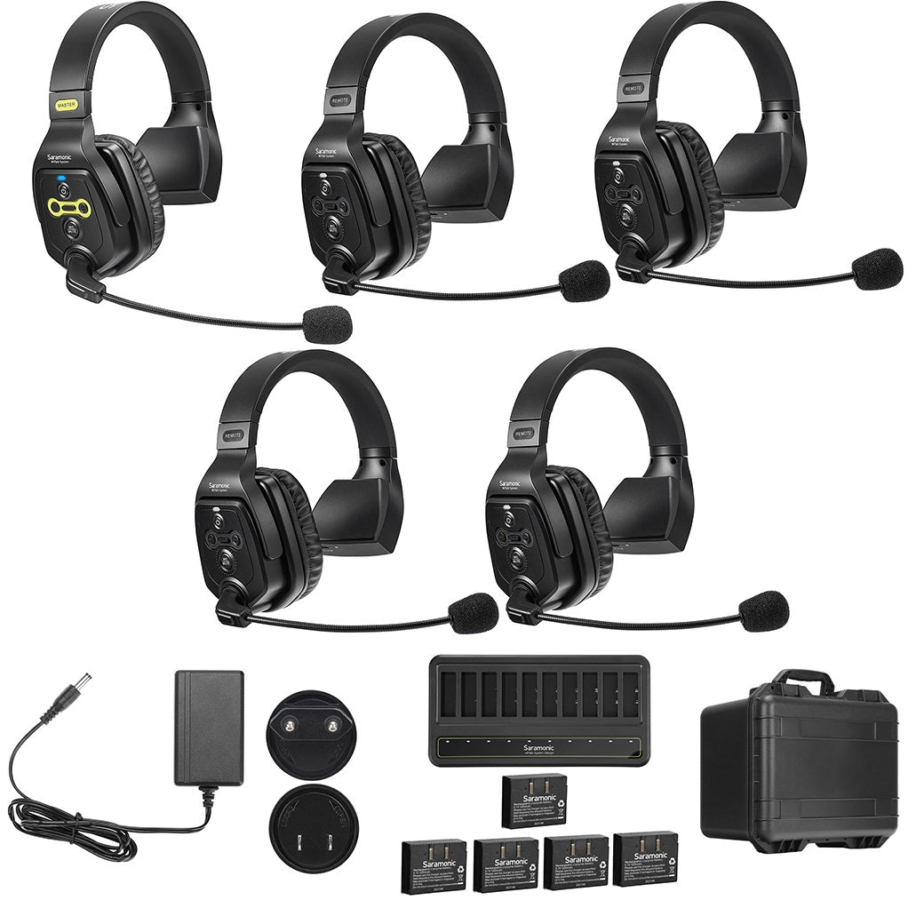 SARAMONIC WITALK WT5S SISTEMA 5 CUFFIE FULL-DUPLEX WIRELESS INTERCOM SYSTEM 1.9GHZ BASE RICARICA E CUSTODIA