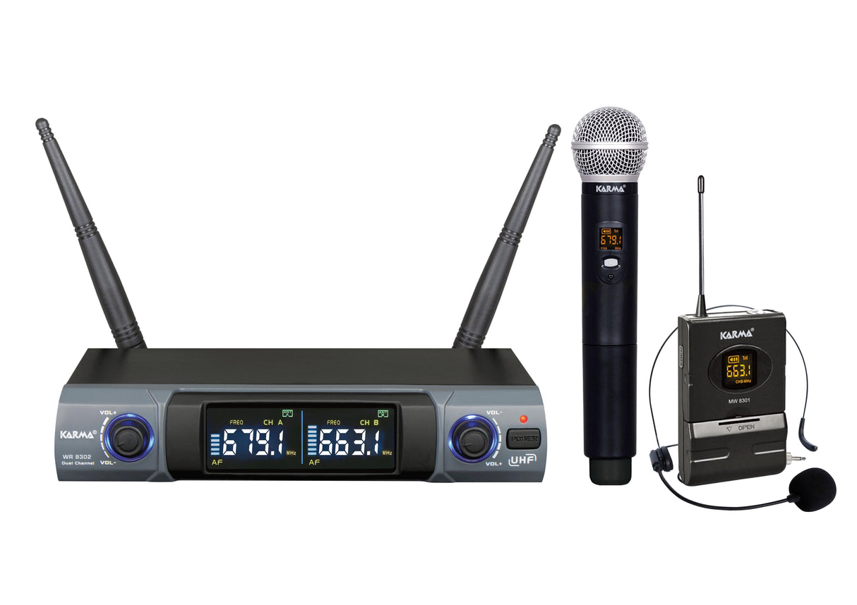KARMA SET 8302PL Doppio radiomicrofono UHF palmare - archetto - TechSoundSystem.com