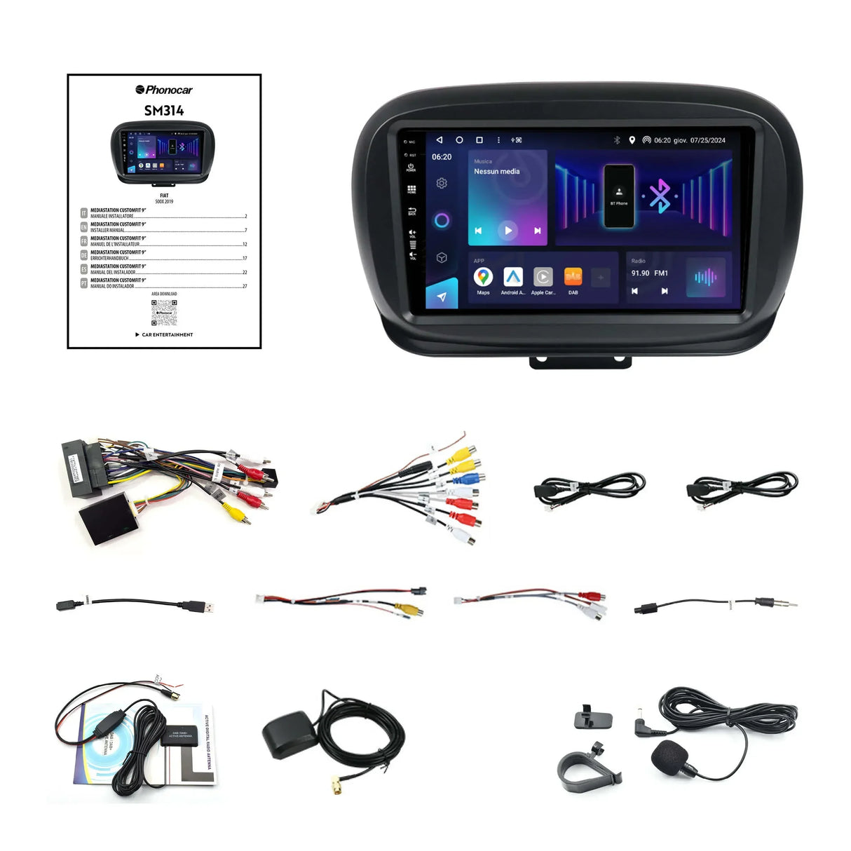 Phonocar SM314 Autoradio per FIAT 500X dal 2019 CUSTOM FIT 9" Android 13 *SCONFEZIONATO*