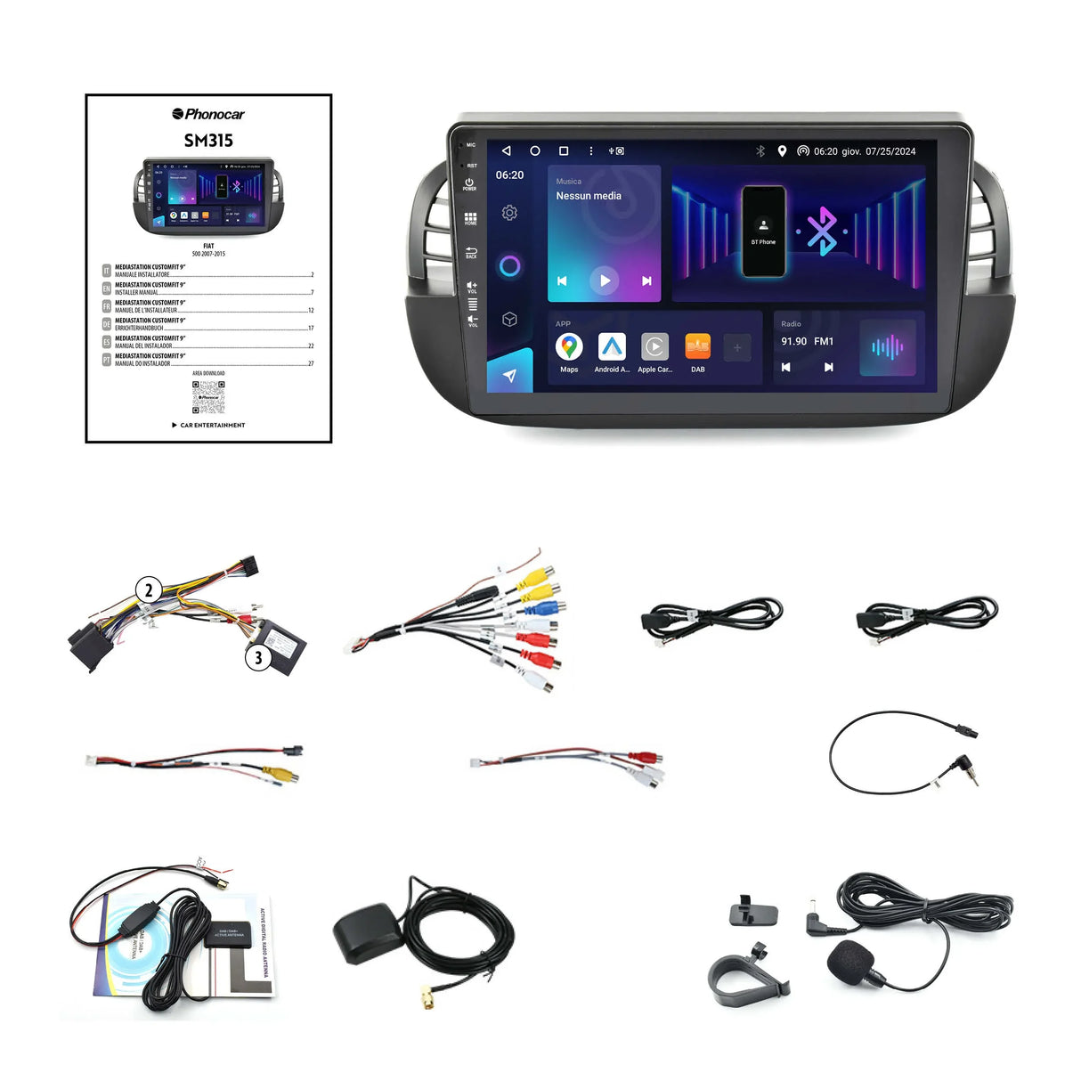 Phonocar SM315 Autoradio per FIAT 500 dal 2007-2015 Android 13!