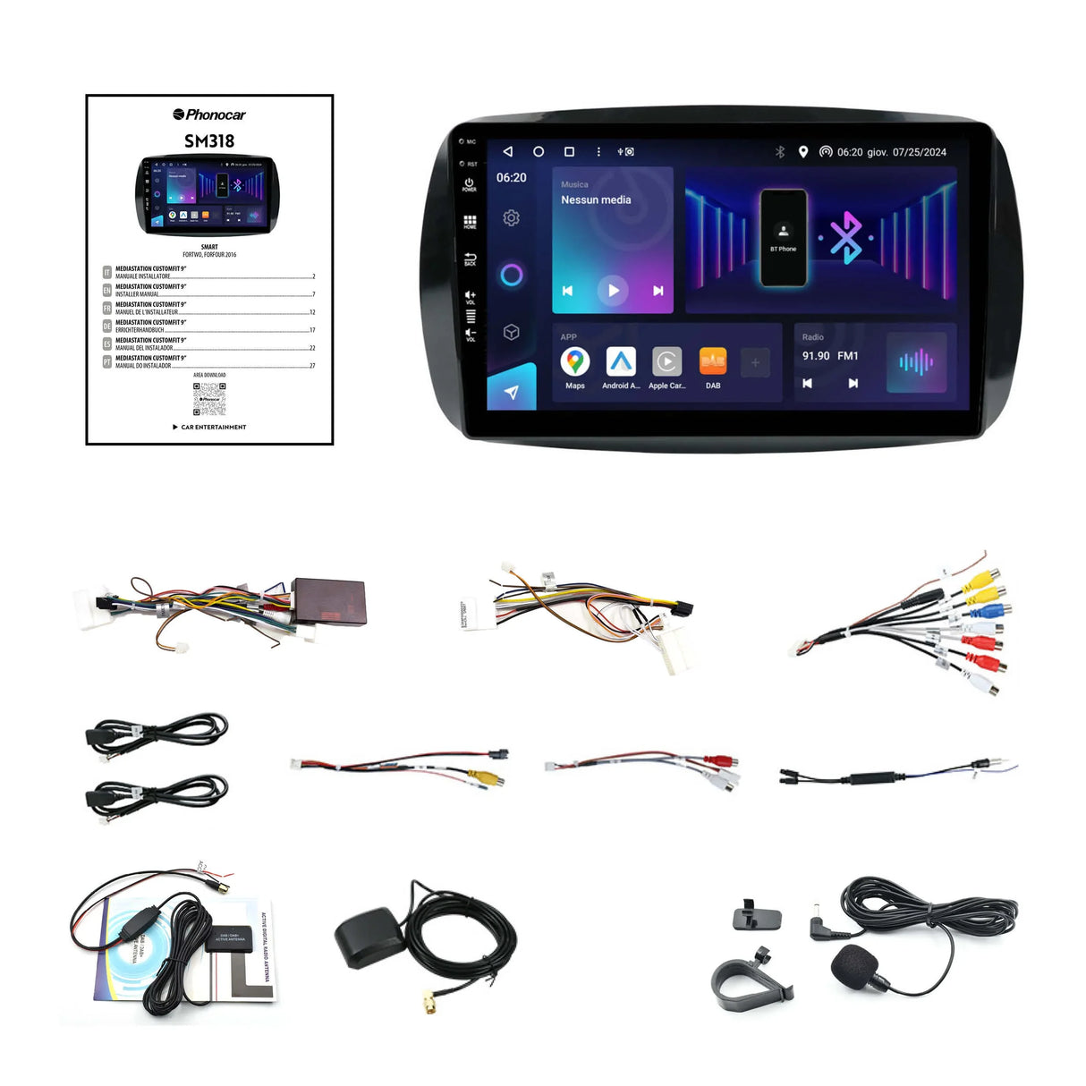 Phonocar SM318 Autoradio per SMART 453 dal 2016 CUSTOM FIT 9" Android 13