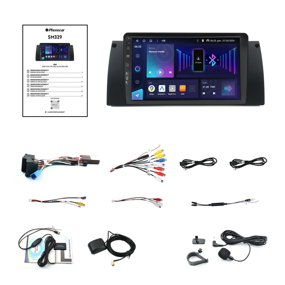 Phonocar SM329 Autoradio per BMW serie 5 (E39), X5 (E53), Android 13