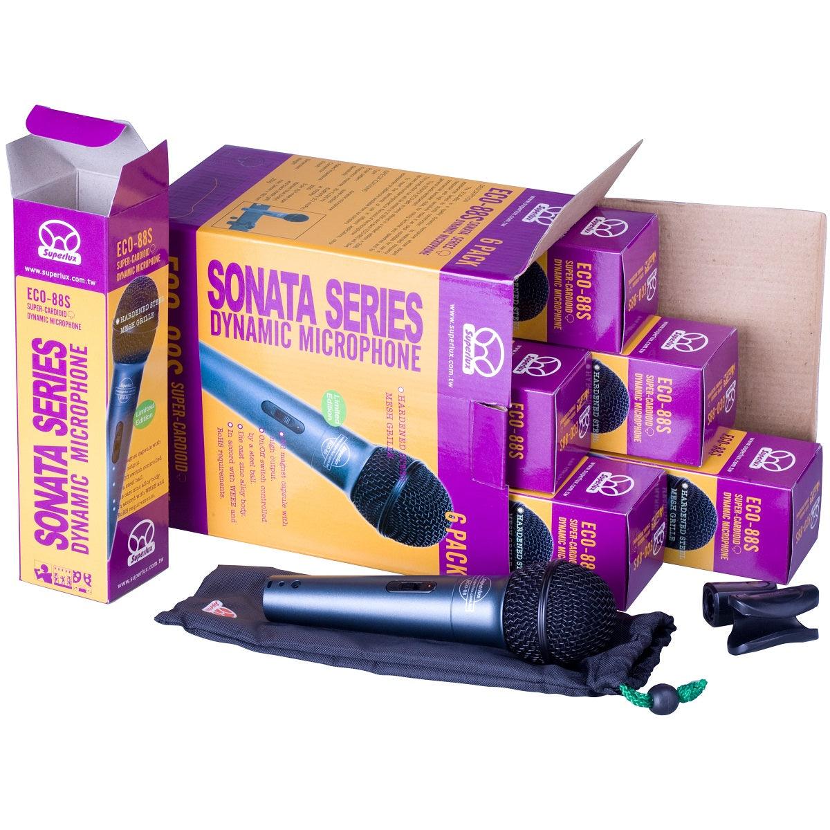 SUPERLUX ECO88S SET 6 MICROFONI DINAMICI PER VOCE CON INTERRUTTORE BORSETTA E CLAMP - TechSoundSystem.com