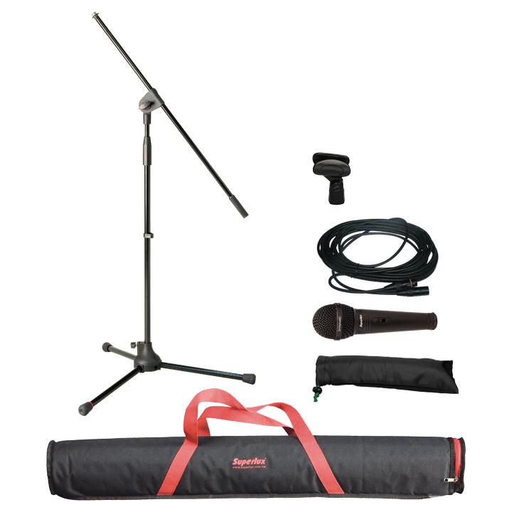 SUPERLUX MSKA MICROFONO VOCE + ASTA MICROFONICA + BORSA + CLAMP + CAVO CANNON XLR 6MT IN BUNDLE - TechSoundSystem.com