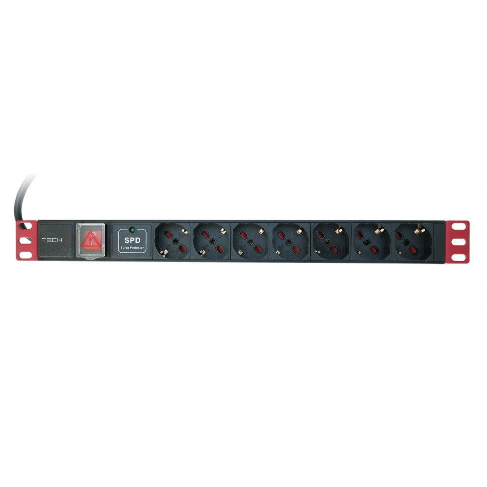 TECHLY I-CASE STRIP-71U MULTIPRESA DA 1U RACK LIMITATORE DA SOVRATENSIONI 7 PRESE UNEL PULSANTE LUMINOSO E COVER - TechSoundSystem.com