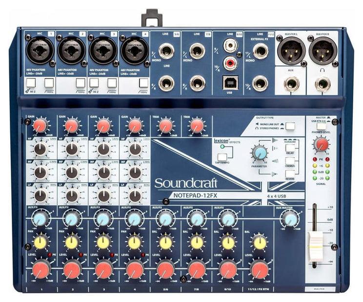 SOUNDCRAFT NOTEPAD-12FX MIXER 12 CANALI USB EFFETTI LEXICON PHANTOM POWER +48V 4 MIC INPUT - TechSoundSystem.com