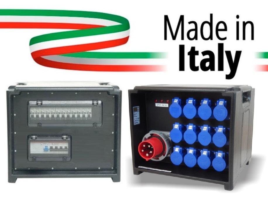 POWERBOX CUBO PORTATILE SPIE RETE INGRESSO SPINA 63A MASCHIO 5P USCITE 12 PRESE CEE 16A 2P+T - TechSoundSystem.com