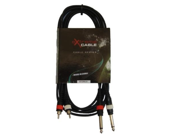 EXTREME 2R2J3 CAVO 2 RCA MASCHIO - 2 JACK MONO MASCHIO 1/4" 6.5mm CAVO AUDIO DI SEGNALE SCHERMATO 3 MT - TechSoundSystem.com