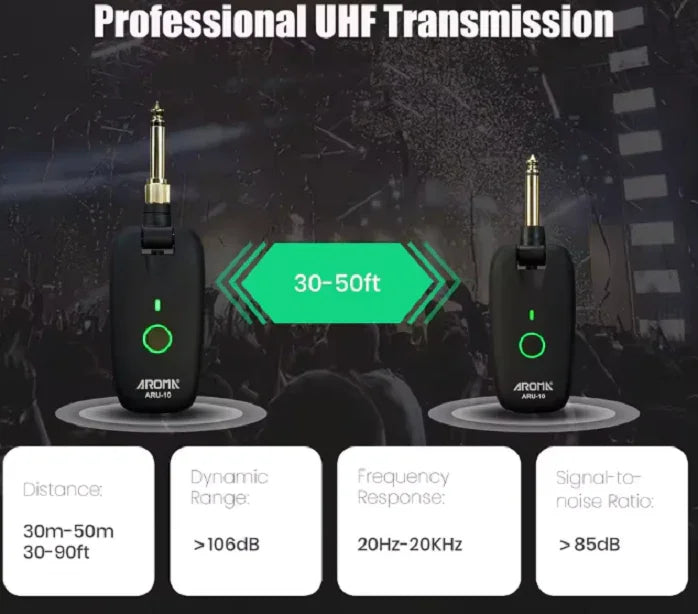 AROMA ARU 10 TRASMETTITORE-RICEVITORE SISTEMA RADIO WIRELESS PER CHITARRA