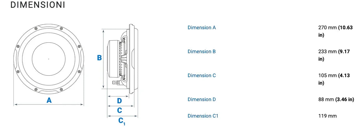 Audison APS 10 D subwoofer 250mm 4+4 Ohm 800W
