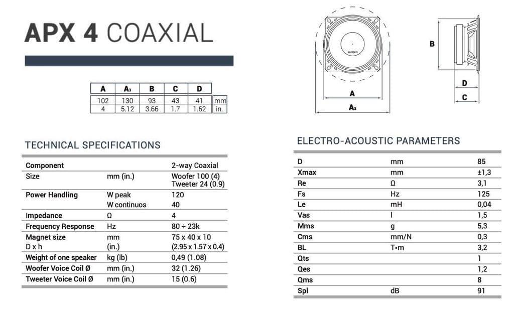 AUDISON APX 4 coppia coassiale *SCONTO 3% IN CASSA* 2 Vie Woofer 100mm serie Prima - TechSoundSystem.com