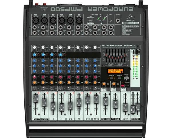 BEHRINGER PMP500 EUROPOWER MIXER AMPLIFICATO 12 CANALI EFFETTI FBQ 500 WATT 4 MIC XLR IN + 4 STEREO - TechSoundSystem.com
