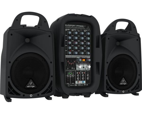 BEHRINGER PPA500BT SISTEMA PA PORTATILE COMPATTO + MICROFONO CON TROLLEY BLUETOOTH EFFETTI 500 WATT - TechSoundSystem.com