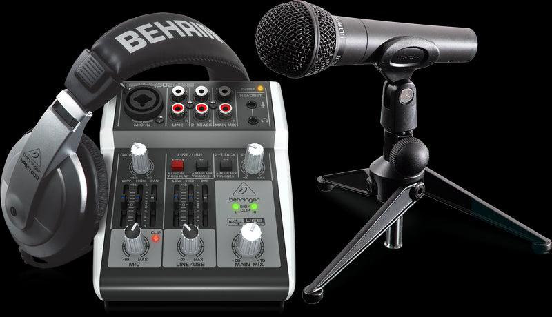 BEHRINGER PODCASTUDIO 2 USB SISTEMA PODCAST MIXER XENYX 302 + CUFFIE + MICROFONO + SUPPORTO DA TAVOLO - TechSoundSystem.com