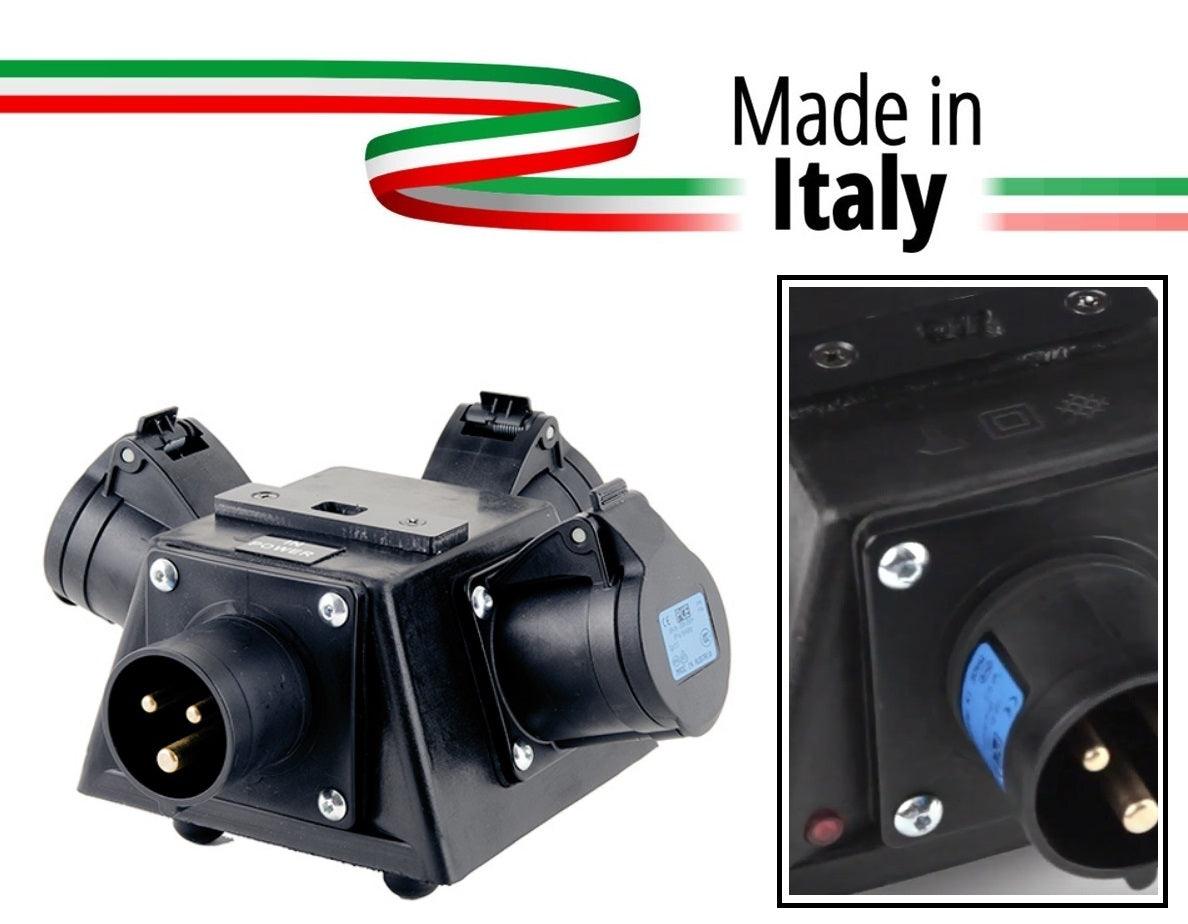 POWER-BOX NERO SPLITTER PALCO/TRUSS CIABATTA ALIMENTAZIONE MADE IN ITALY SPIA RETE INGRESSO SPINA 16A 3P USCITE 3 PRESE 16A 3P - TechSoundSystem.com