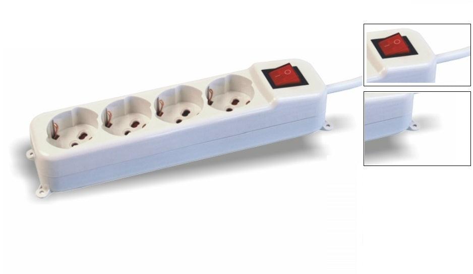 CIABATTA MULTIPRESA TRIVALENTE 4 USCITE 2P+T 10A-16A-SCHUKO PRESE FISSAGGIO INTERRUTTORE LUMINOSO 2P CAVO CORRENTE 1.5MT 3X1.5MM2 - TechSoundSystem.com