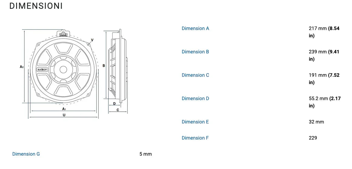 Audison APBMW S8-2.2 subwoofer per BMW e Mini 200mm 2 ohm 300W