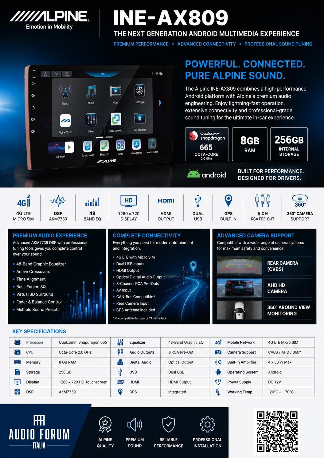 Alpine INE-AX809 Autoradio multimediale universale con Alpine OS da 9 pollici (8+256G)