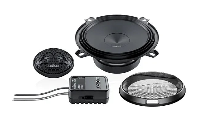 Audison APK 130 kit altoparlanti due vie 130mm woofer AP 5 con griglie, tweeter AP1 e crossover APCX TW 4 ohm 225W