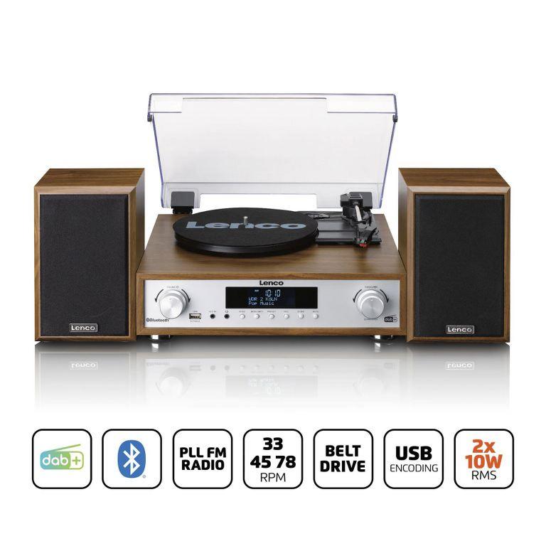 Lenco MC-160WD Sistema all-in-one Giradischi con trazione a cinghia, Radio DAB+,FM Bluetooth 5.0 - TechSoundSystem.com