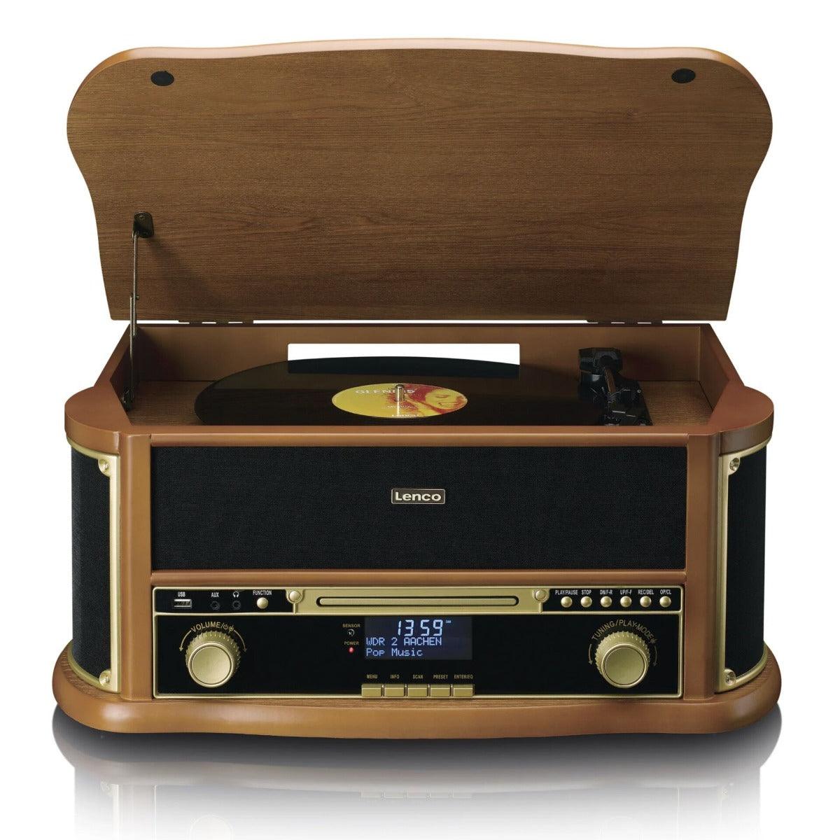 Lenco TCD-2571 Giradischi in legno, connessione USB, Radio e DAB+, Lettore di cassette e CD, Bluetooth, 2 altoparlanti integrati - TechSoundSystem.com