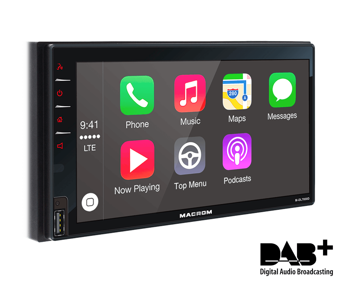 Macrom M-DL7000D+ANT autoradio 2 DIN con DAB+ (con antenna), CarPlay, Android Auto - TechSoundSystem.com