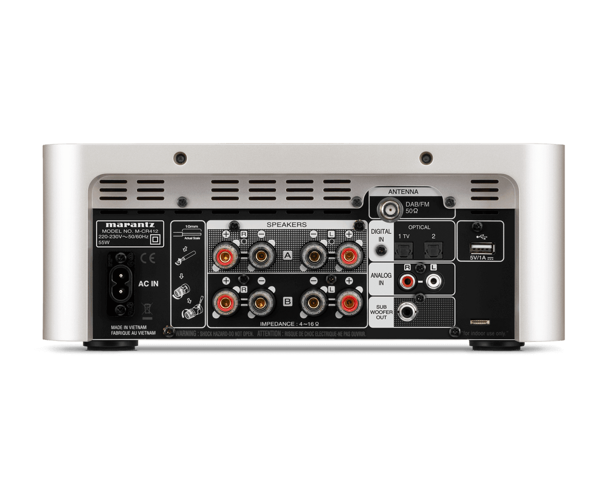 Marantz MELODY STREAM M-CR412 SILVER GOLD Sintoamplificatore CD con Bluetooth e DAB+, 2x 60W - TechSoundSystem.com