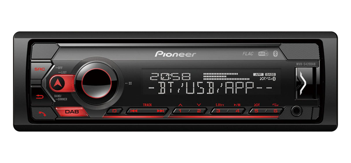 Pioneer MVH-S420DAB con DAB/DAB+, Bluetooth, illuminazione rossa, USB, Spotify - TechSoundSystem.com