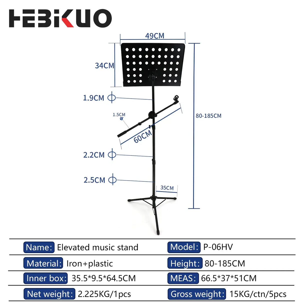 HEBIKUO P06HV LEGGIO DA ORCHESTRA FORATO SMONTABILE REGOLABILE IN ALTEZZA ED INCLINAZIONE
