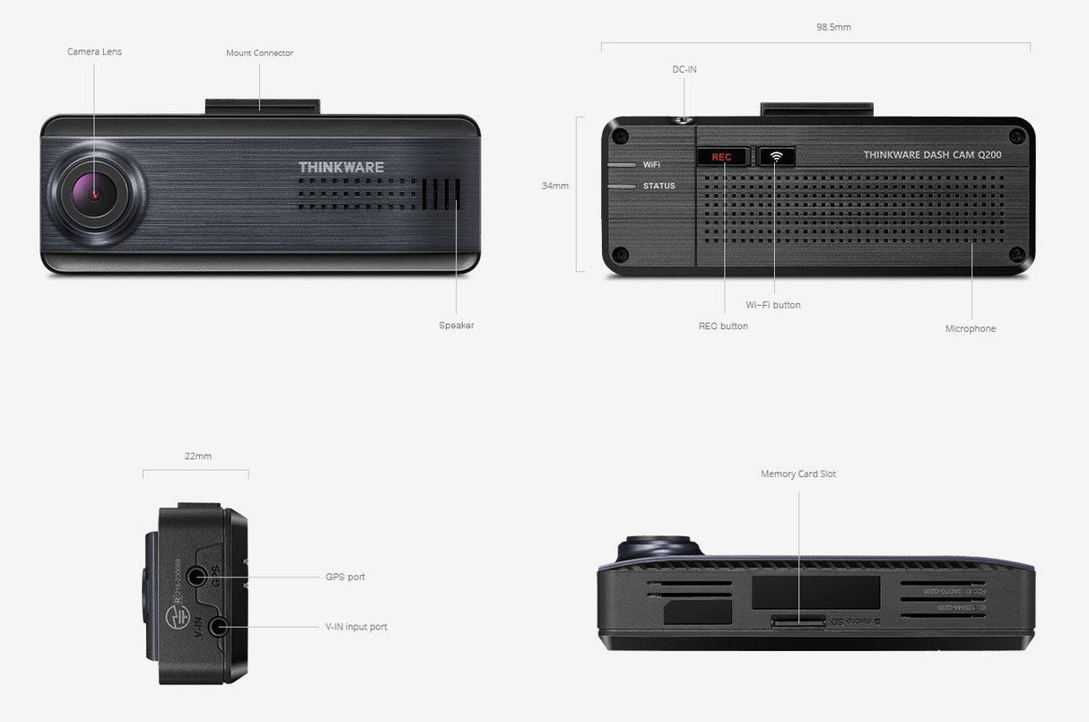 Thinkware Q200 BUNDLE DASH CAM anteriore + posteriore con Risoluzione 2K + SD Card da 32GB - TechSoundSystem.com