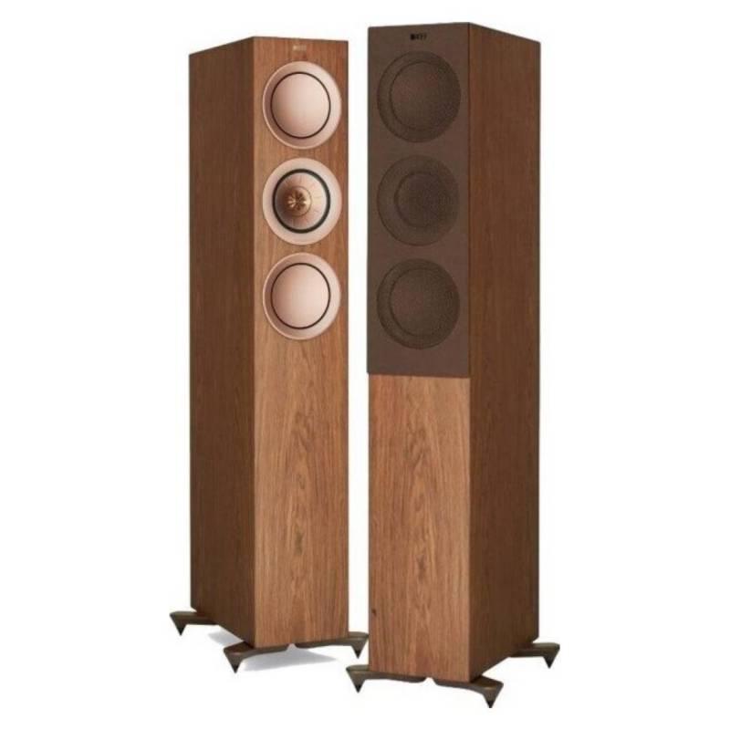Kef R5 WALNUT coppia diffusori da pavimento TRE Vie Bass Reflex. Uni-Q Tweeter 25mm + Mid 125mm - TechSoundSystem.com