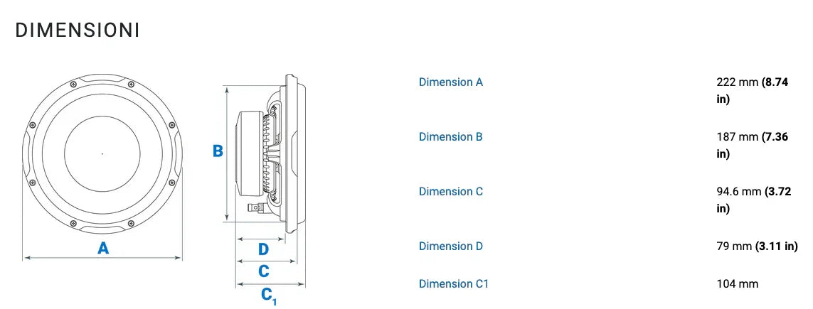 Audison APS 8 D subwoofer 200mm 4+4 Ohm 500W