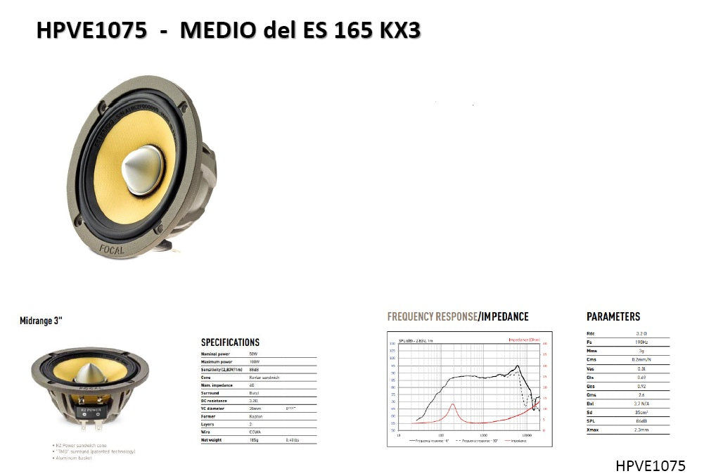 Focal HPVE1075 coppia MEDI del kit ES165KX3 in Kevlar 80mm (3") * OFFERTISSIMA* - TechSoundSystem.com