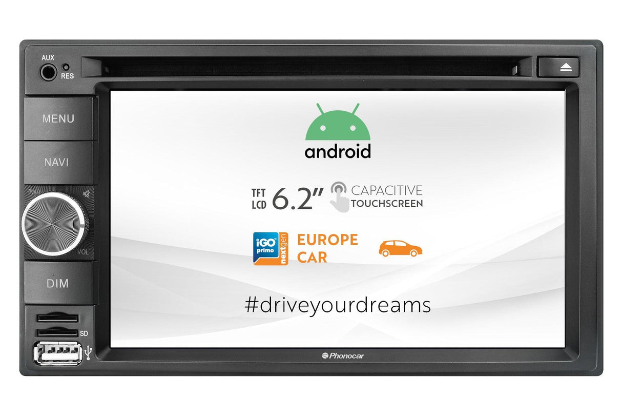 Phonocar VM031E Autoradio 2 DIn con mappe GPS, DAB+, Android 10, lettore DVD/CD/USB/SD CARD - TechSoundSystem.com