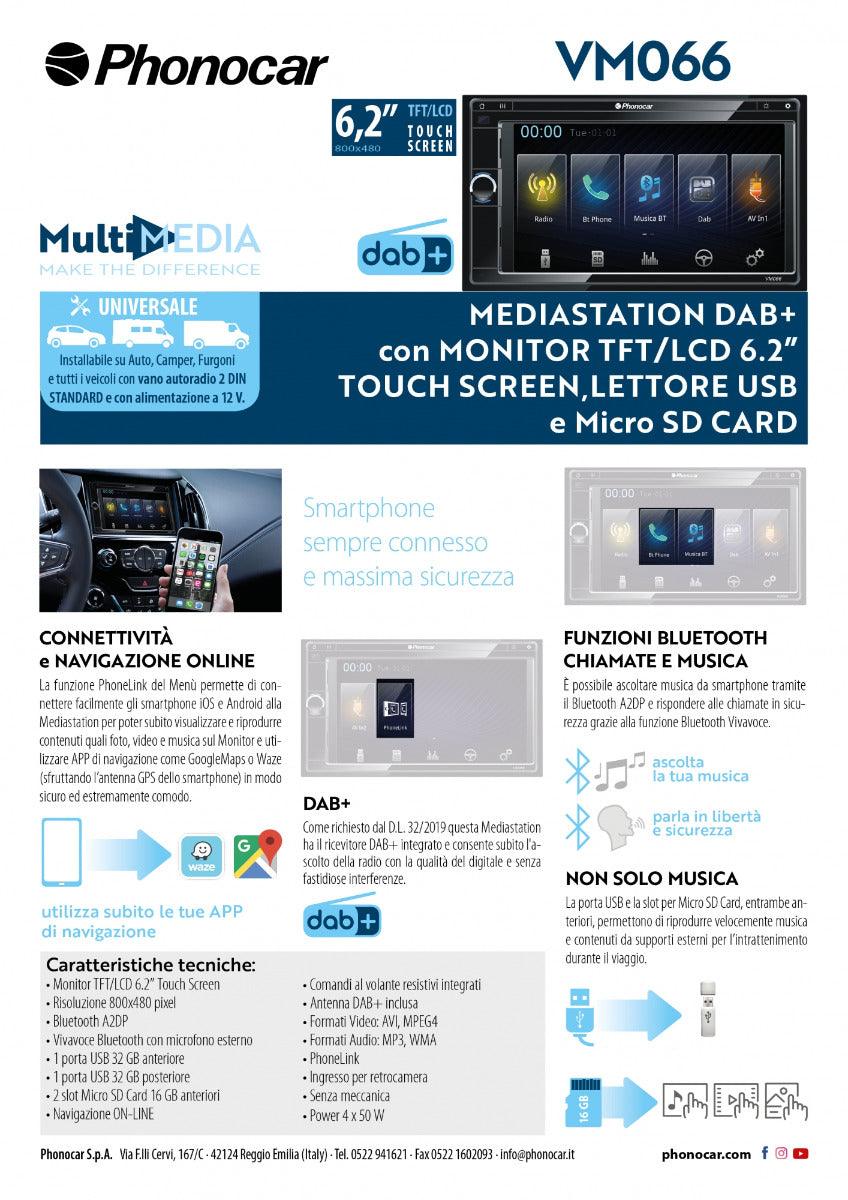 Phonocar VM066 autoradio 2 din con Phone Link per connessione smartphone iOS e Android, Bluetooth e DAB+ - TechSoundSystem.com