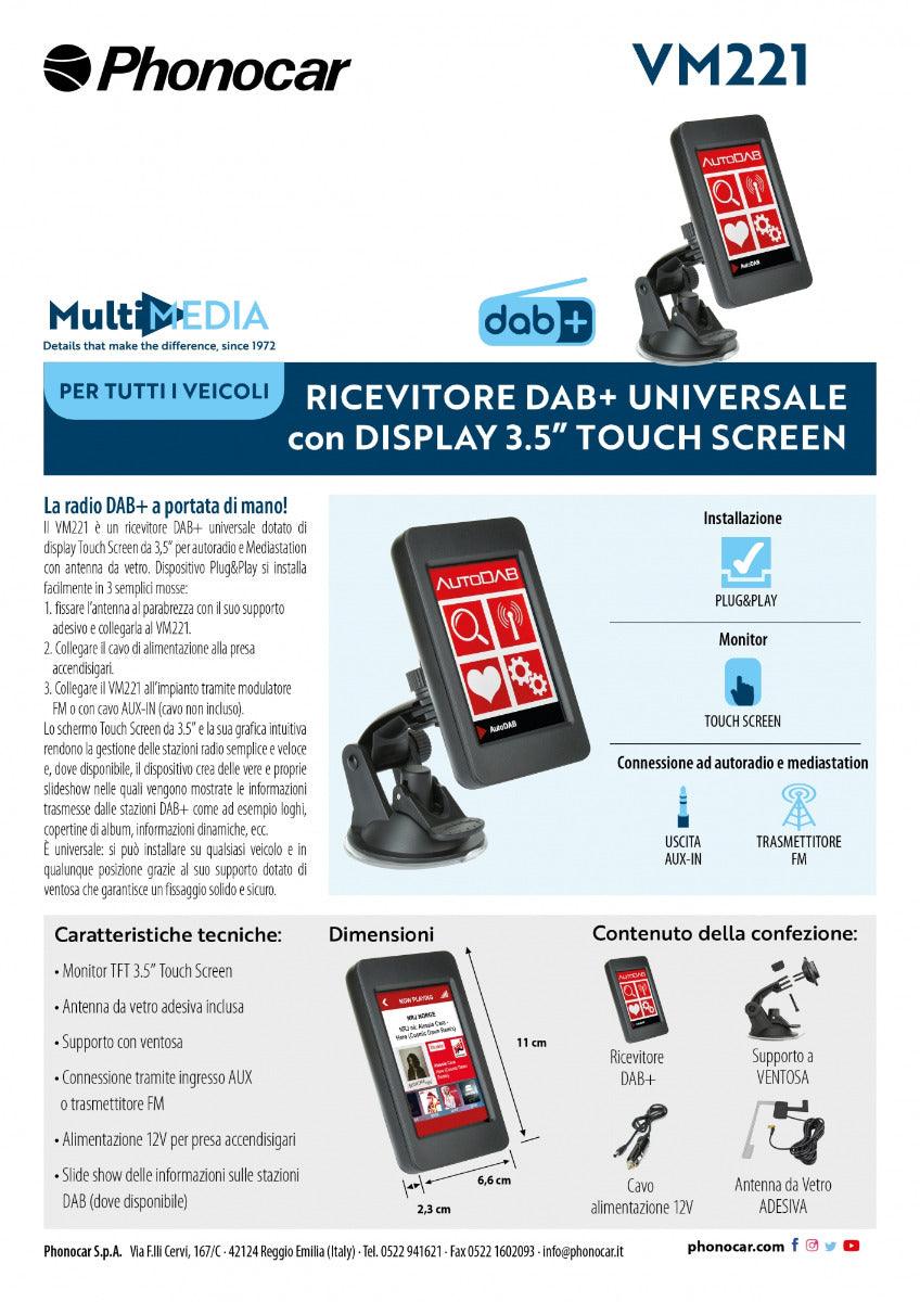 Phonocar VM221 ricevitore DAB+ universale con display 3.5” touchscreen - TechSoundSystem.com