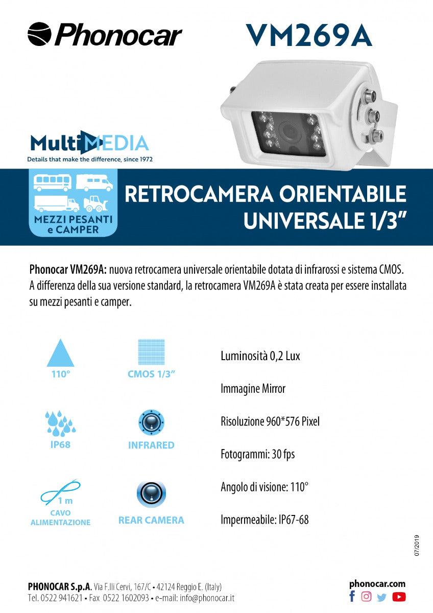 Phonocar VM269A RETROCAMERA ORIENTABILE UNIVERSALE 1/3” CMOS - TechSoundSystem.com