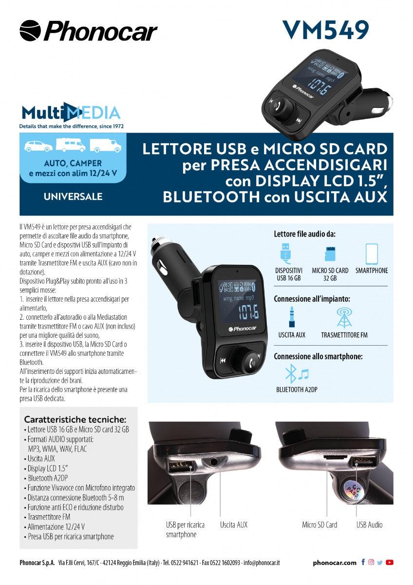 Phonocar VM549 LETTORE USB e MICRO SD CARD con DISPLAY LCD 1.5”, BLUETOOTH - TechSoundSystem.com