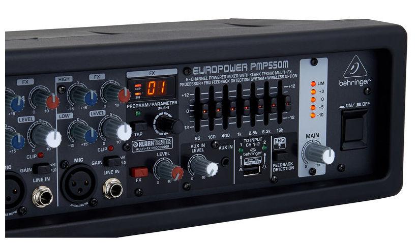 BEHRINGER PMP550M MIXER AMPLIFICATO 5 CANALI MIC LINE CON EFFETTI KLARK TEKNIK 500 WATT 7 BANDE - TechSoundSystem.com