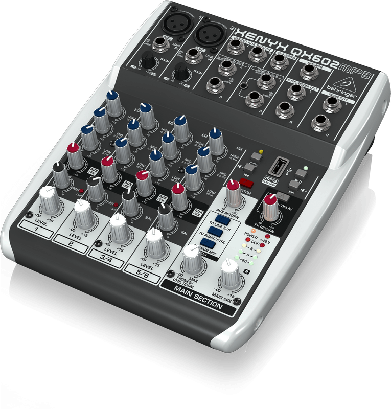 BEHRINGER QX602-MP3 XENYX MIXER 6 CANALI LETTORE MP3/USB EFFETTI VOCE KARAOKE REVERBERO/DELAY +48V - TechSoundSystem.com