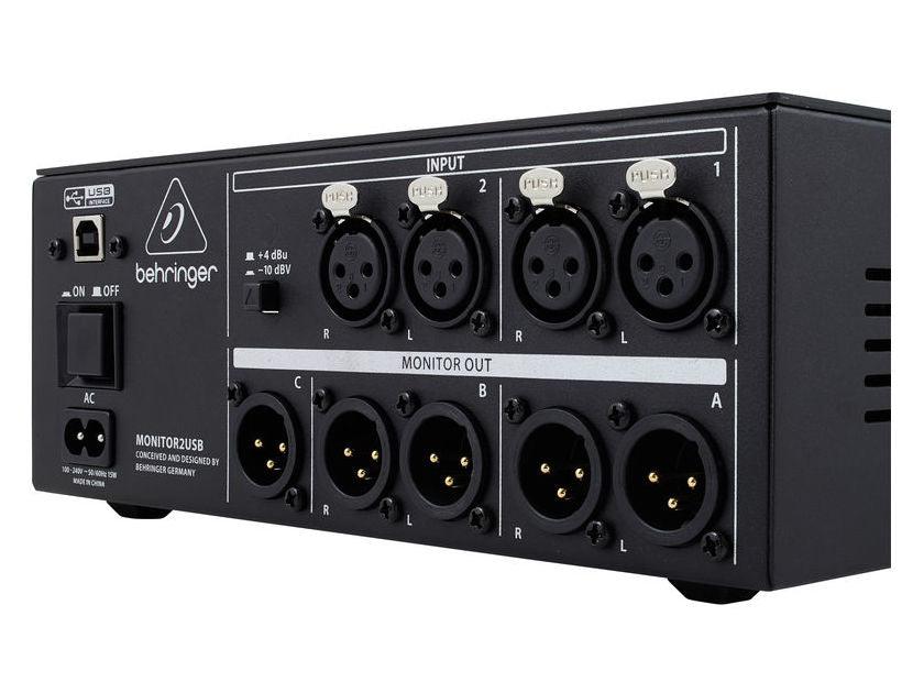 BEHRINGER MONITOR-2-USB MONITORAGGIO SPEAKER VCA 2 STEREO IN 3 OUT 2 MONITOR2USB PRE CUFFIE DIM MONO USB - TechSoundSystem.com