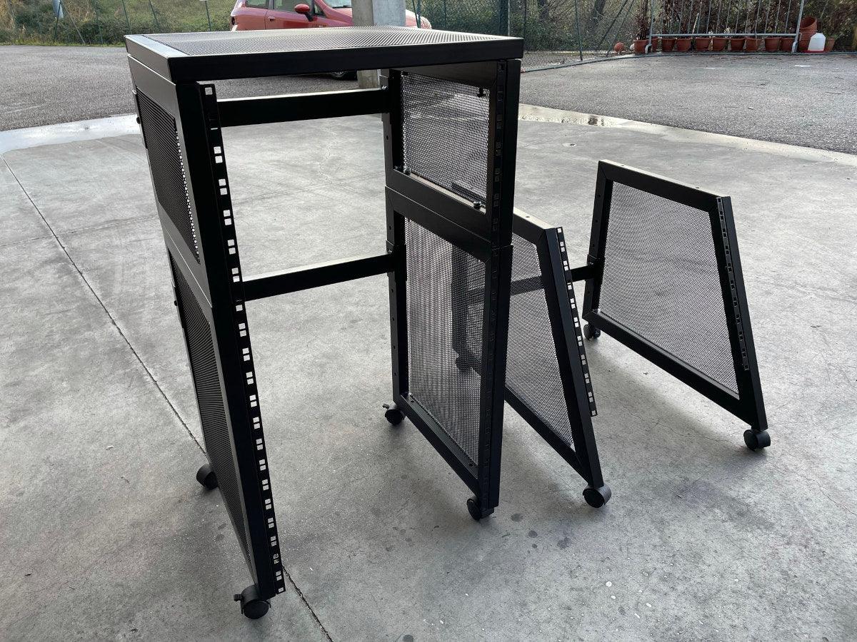 EXTREME ST10BS CARRELLO ARMADIO PORTARACK 24U DOPPIA INCLINAZIONE UNITA' RACK CON 4 RUOTE MODULARE 3 PEZZI - TechSoundSystem.com