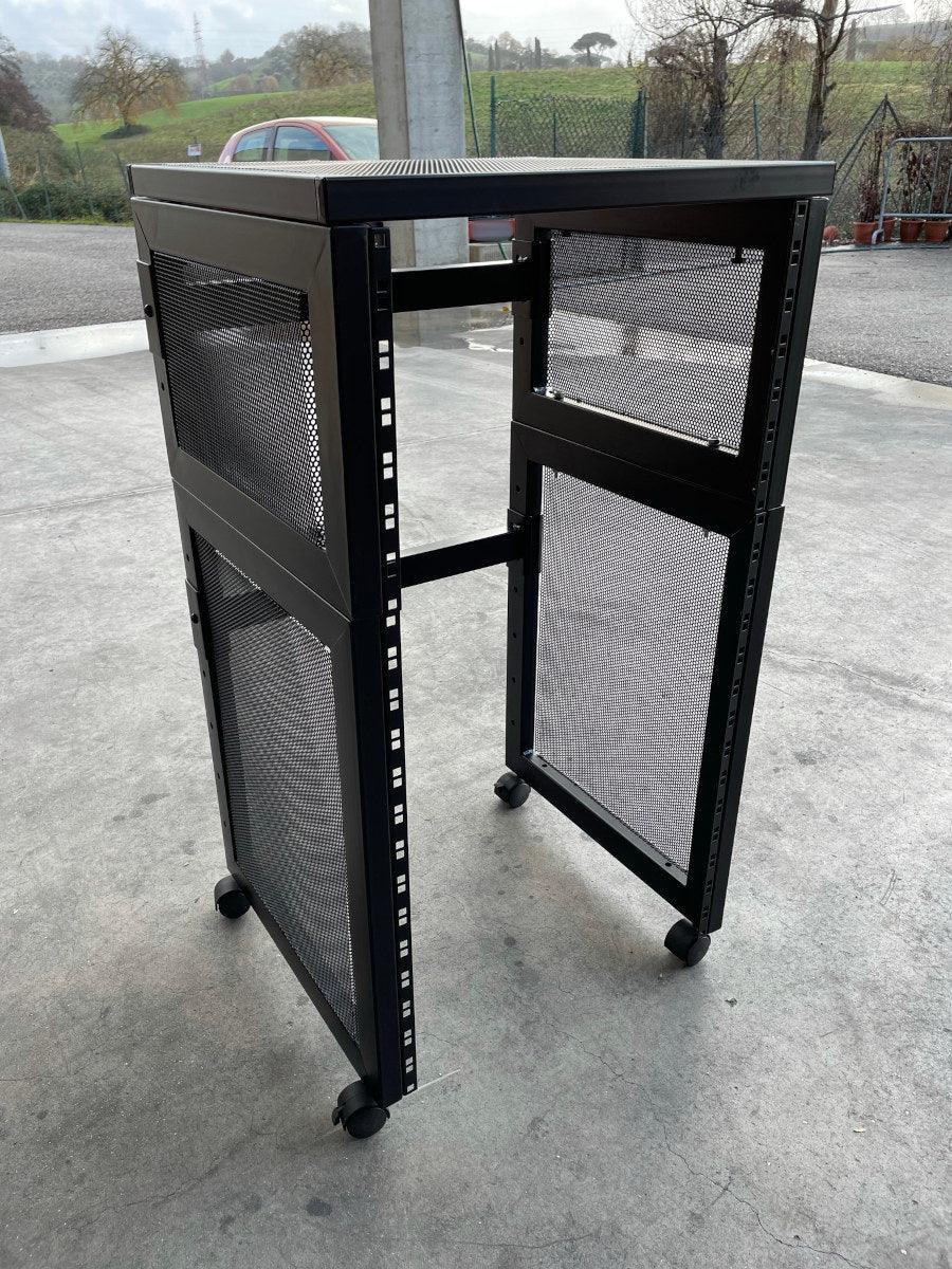 EXTREME ST10BS CARRELLO ARMADIO PORTARACK 24U DOPPIA INCLINAZIONE UNITA' RACK CON 4 RUOTE MODULARE 3 PEZZI - TechSoundSystem.com