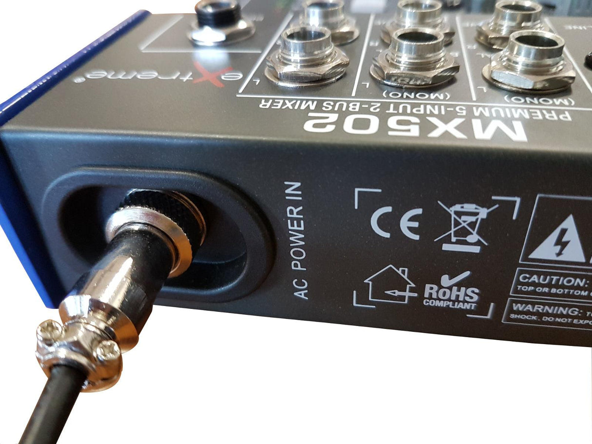 EXTREME MX502 MIXER 3 CANALI COMPATTO PER LIVE PHANTOM POWER +48V + CD TAPE IN E OUT - TechSoundSystem.com