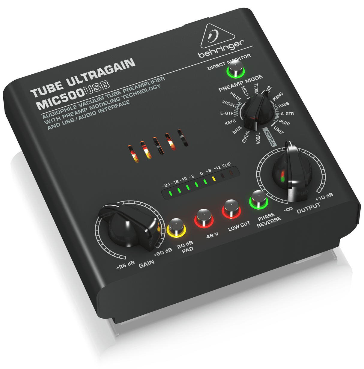 BEHRINGER MIC500-USB TUBE ULTRAGAIN PREAMPLIFICATORE MICROFONICO VALVOLARE LIMITER 16 PRESET INTERFACCIA AUDIO USB - TechSoundSystem.com