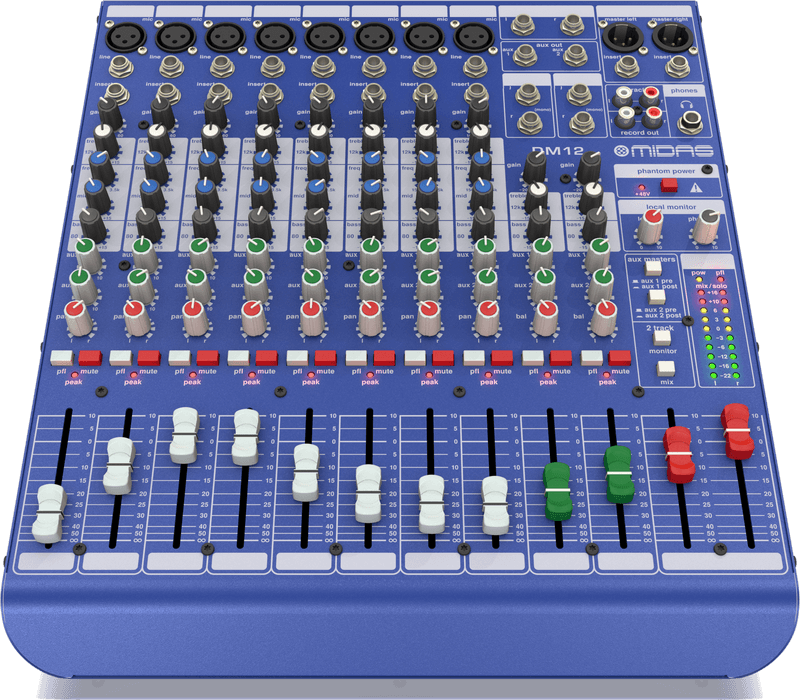 MIDAS DM12 MIXER LIVE E DA STUDIO 12 CANALI 8 MICROFONICI + 2 STEREO 2 AUX SEND EQ 3 BANDE MEDIO SEMI PARAMETRICO + PHANTOM POWER - TechSoundSystem.com